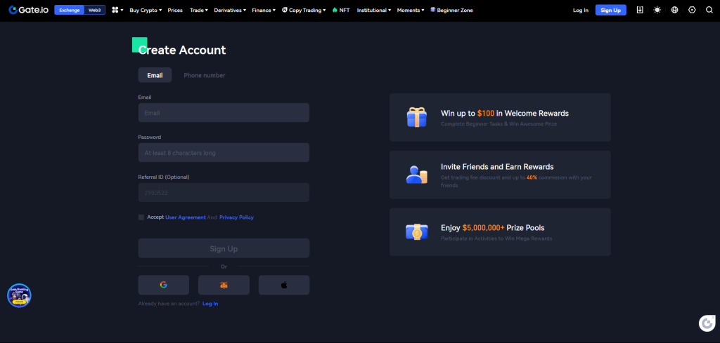 Gate.io Tutorial account