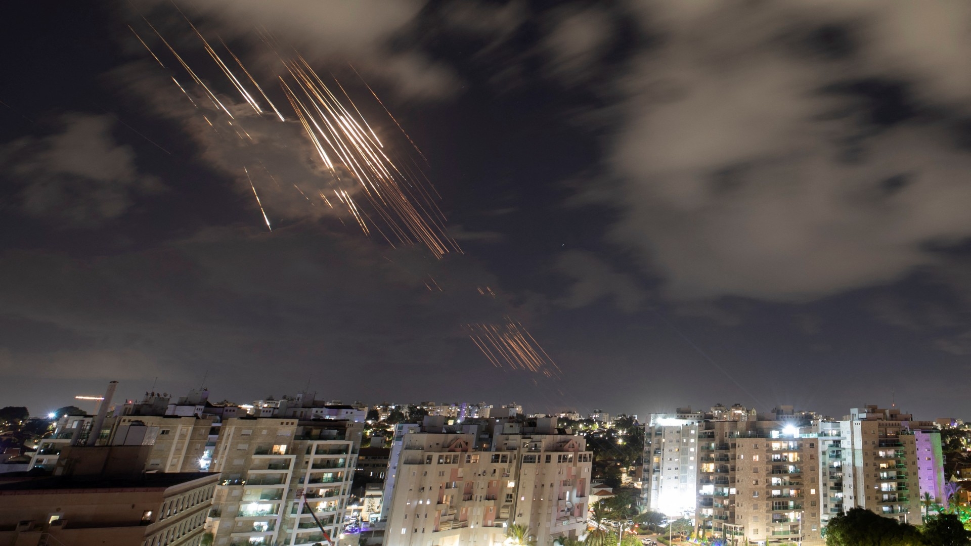 Israel'S Iron Dome Defence System Against Iranian Missiles. Location: Tel Aviv.